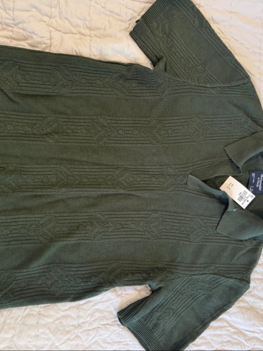 Abercrombie & Fitch Men's Textural Johnny Collar Sweater Polo Green Small NWT
